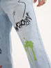 Loose Fit Placement Printed Denim Jeans | Light Blue