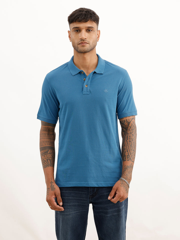 Solid Regular Fit Polo T-Shirt | Blue