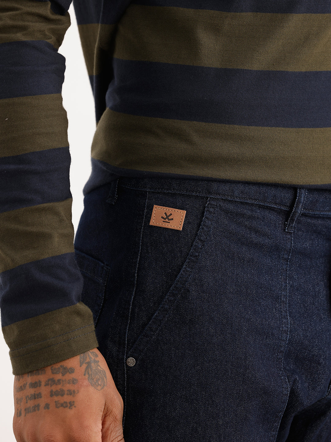 Solid Straight Fit Denim Cargo | Dark Blue
