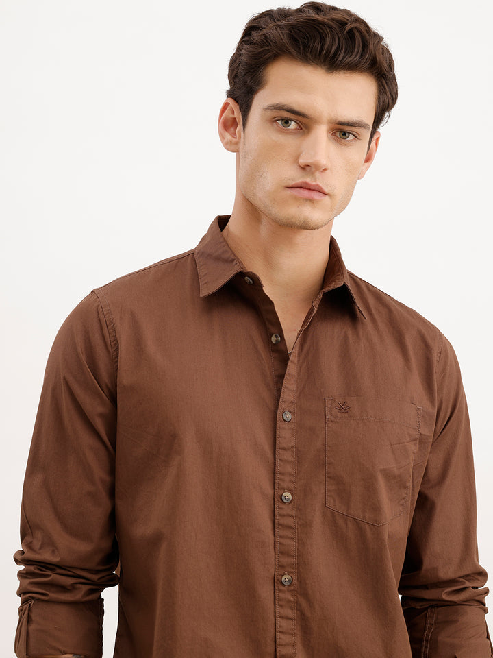 Solid Regular Fit Shirt | Brown
