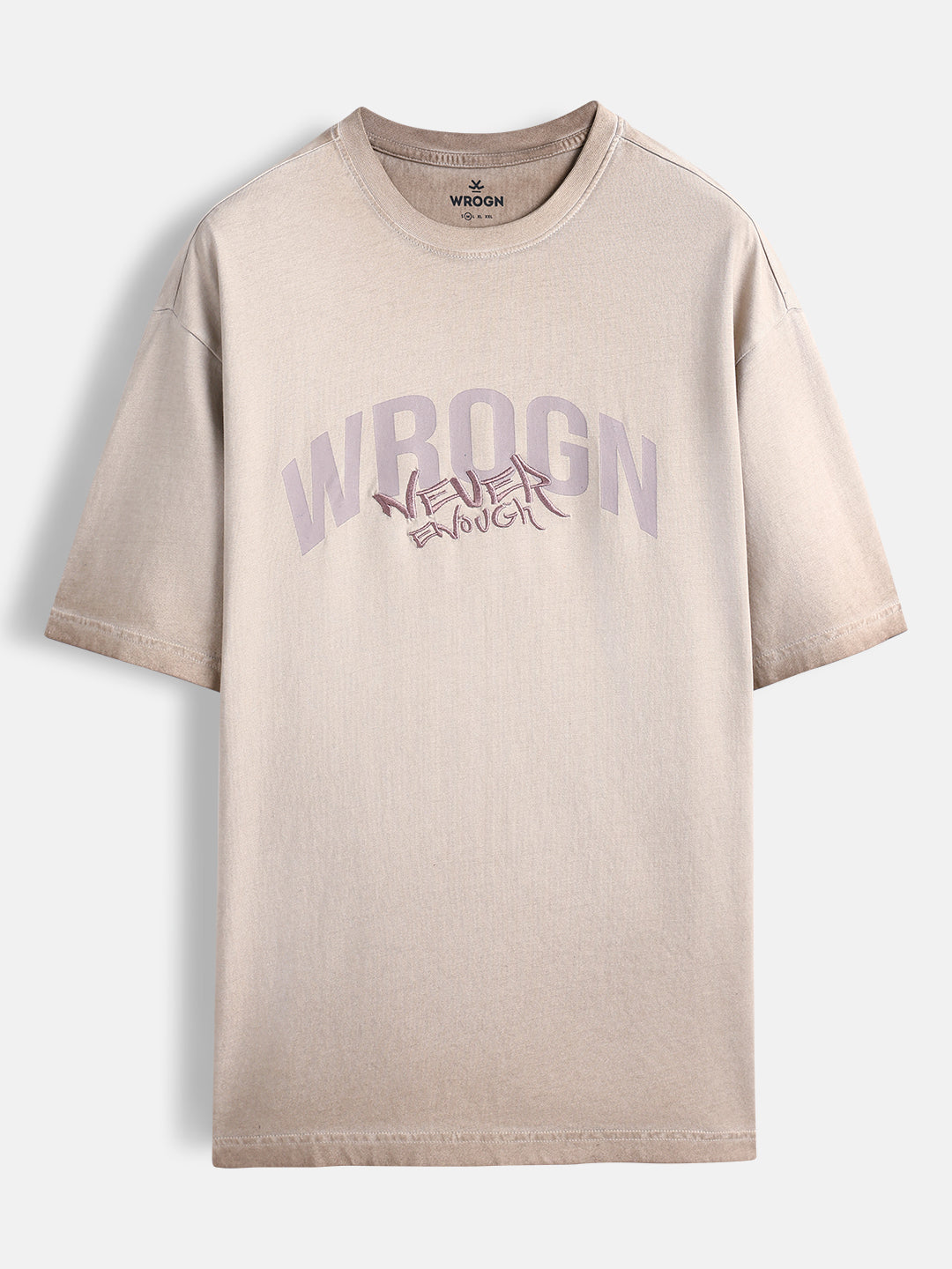 Casual oversized T-shirt with statement chest print & Embroidery | Brown