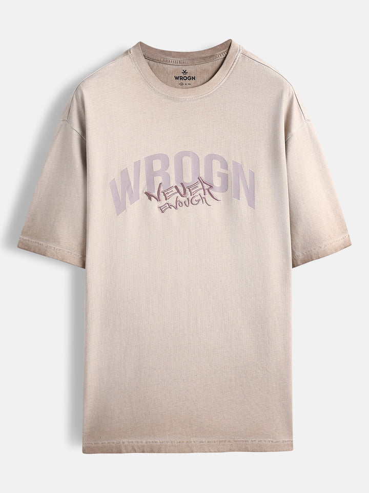 Casual oversized T-shirt with statement chest print & Embroidery | Brown