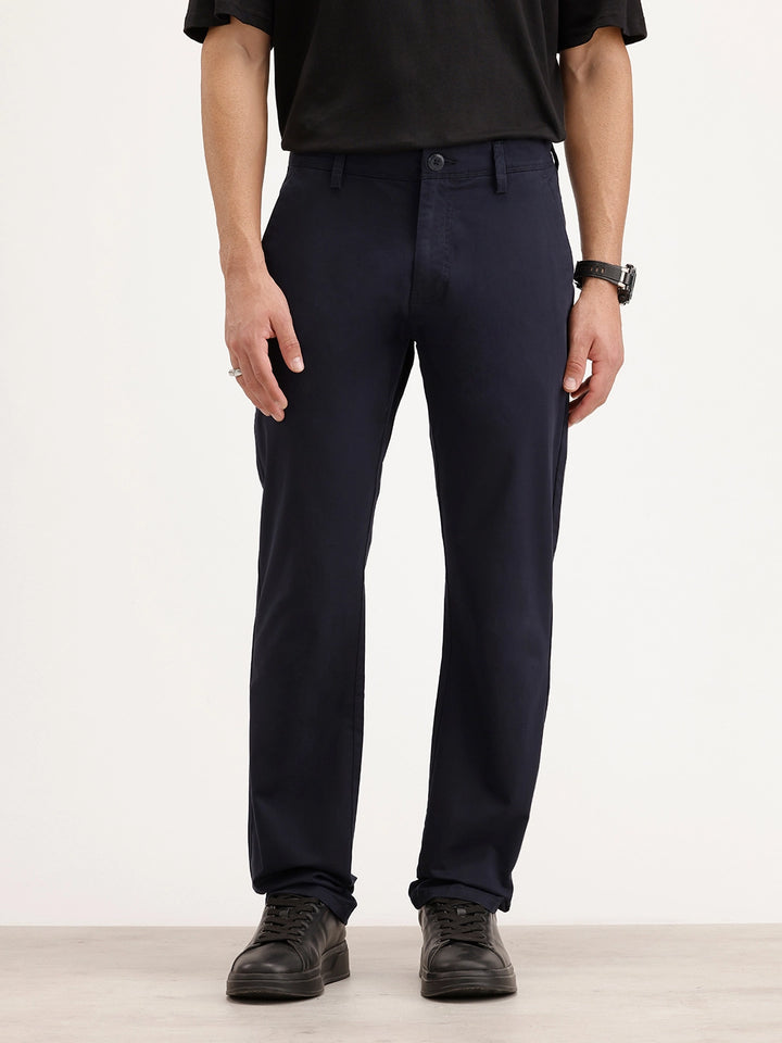 Solid Straight Fit Trouser | Navy Blue