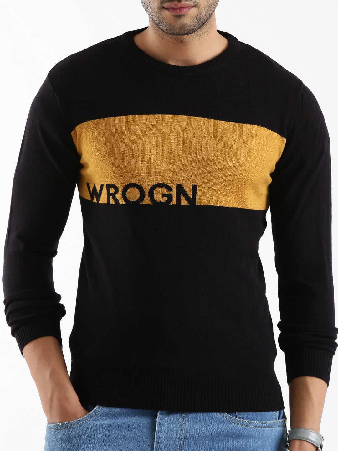 Colour-Blocked Wrogn Knit Sweater