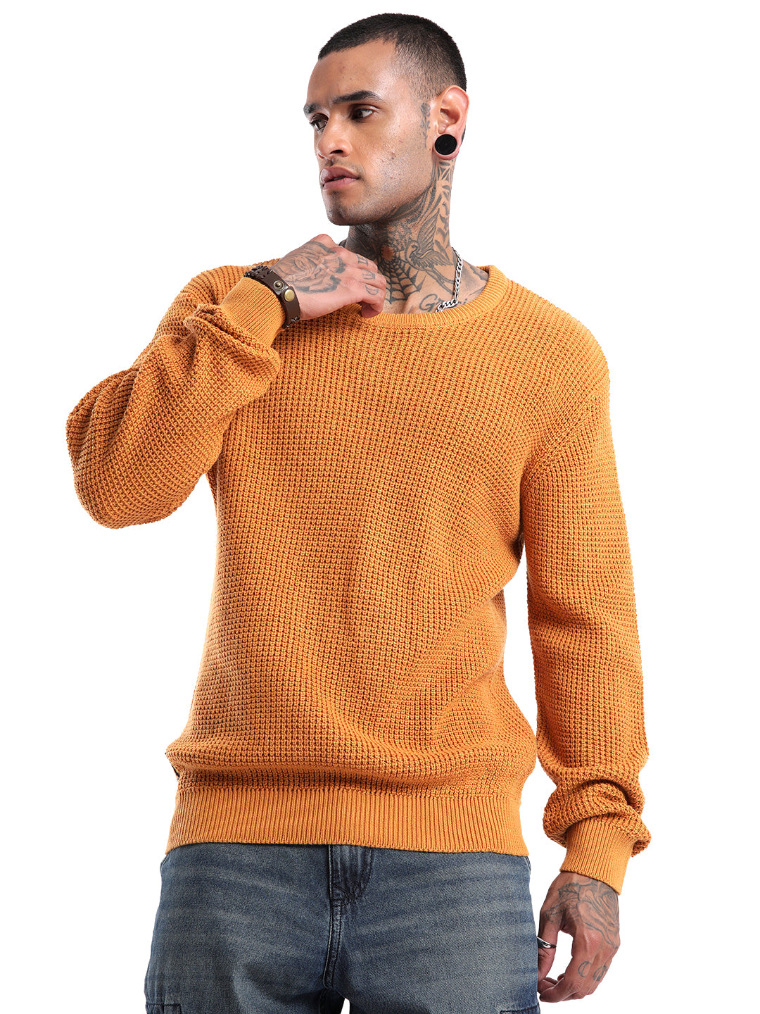 Waffle Knit Mustard Pullover Sweater