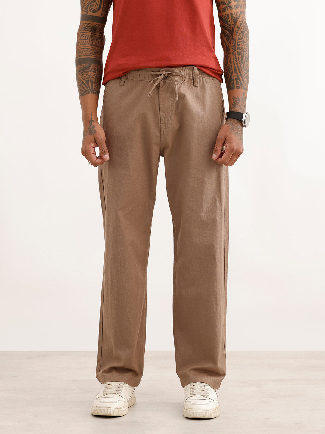 Textured Loose Fit Trousers | Light Brown