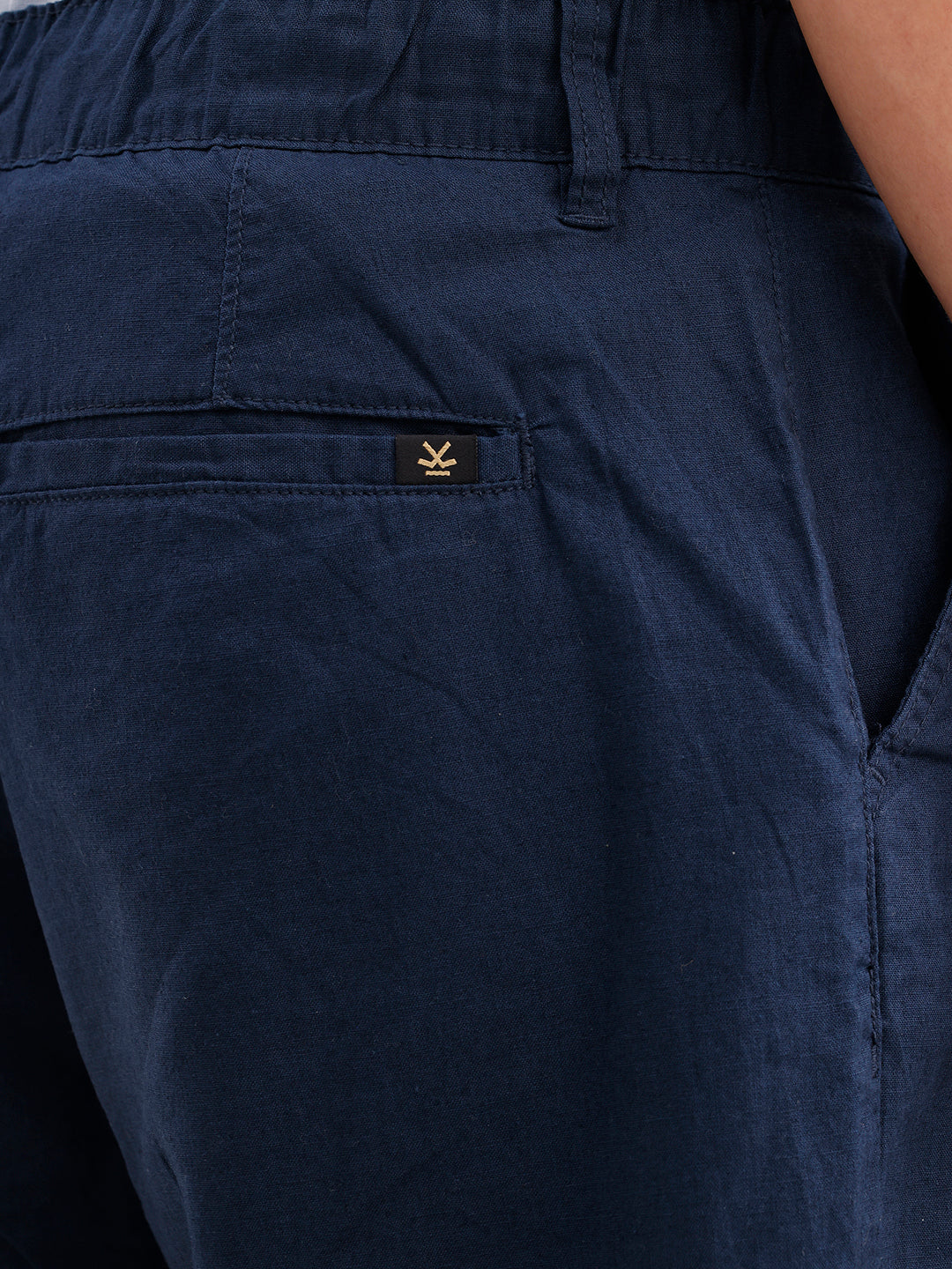 Loose Fit Solid Linen Blend Mens Trouser  | Navy Blue