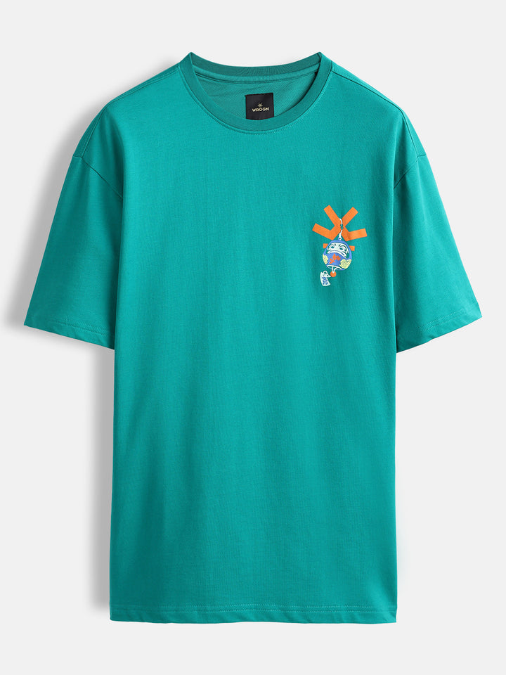 Playful chest print oversized T-shirt | Green