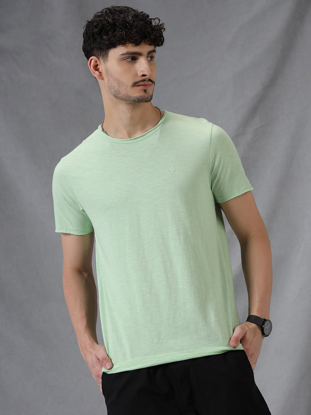 Solid Green Crew Neck T-Shirt