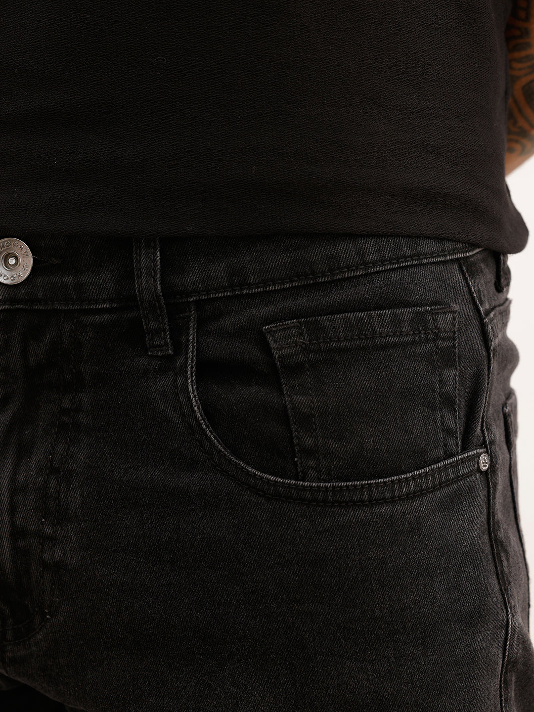 Washed Straight Fit Denim Jeans | Black