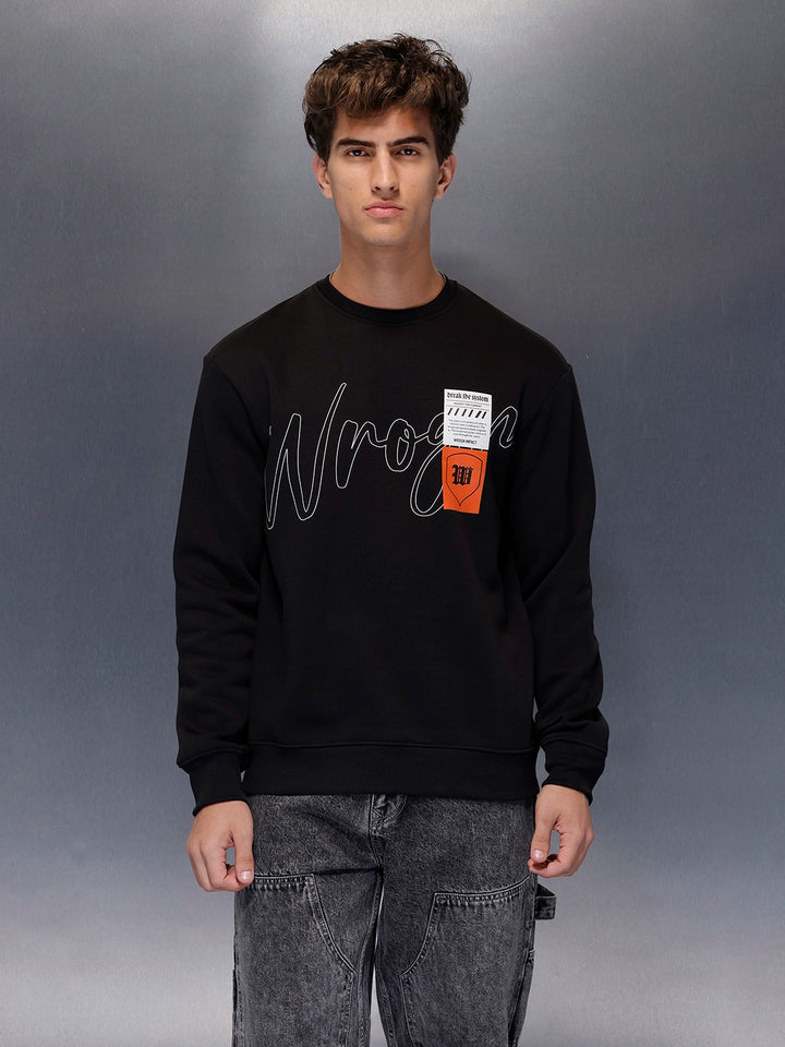 Minimal Script & Patch Sweatshirt | Black