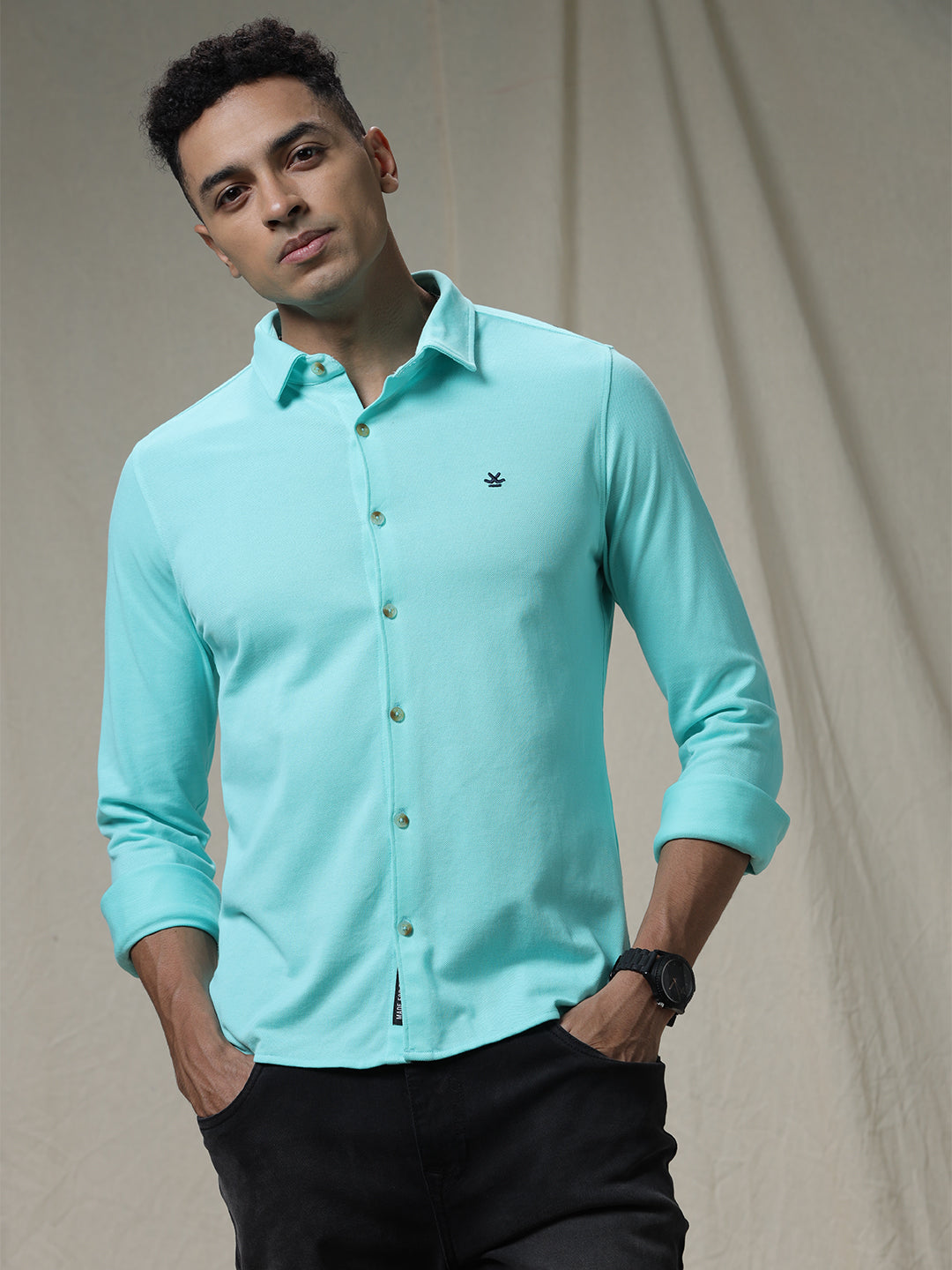 Solid Woven Aqua Shirt