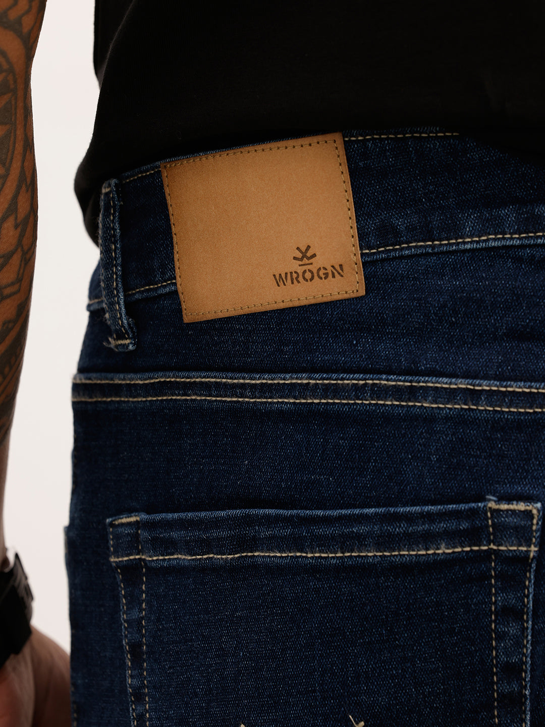 Slim Fit Contrast Stitch Denim Jeans | Dark Blue