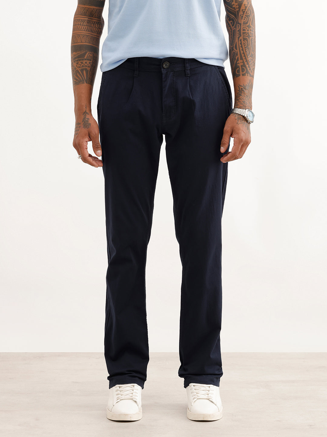Solid Straight Fit Trouser | Navy Blue