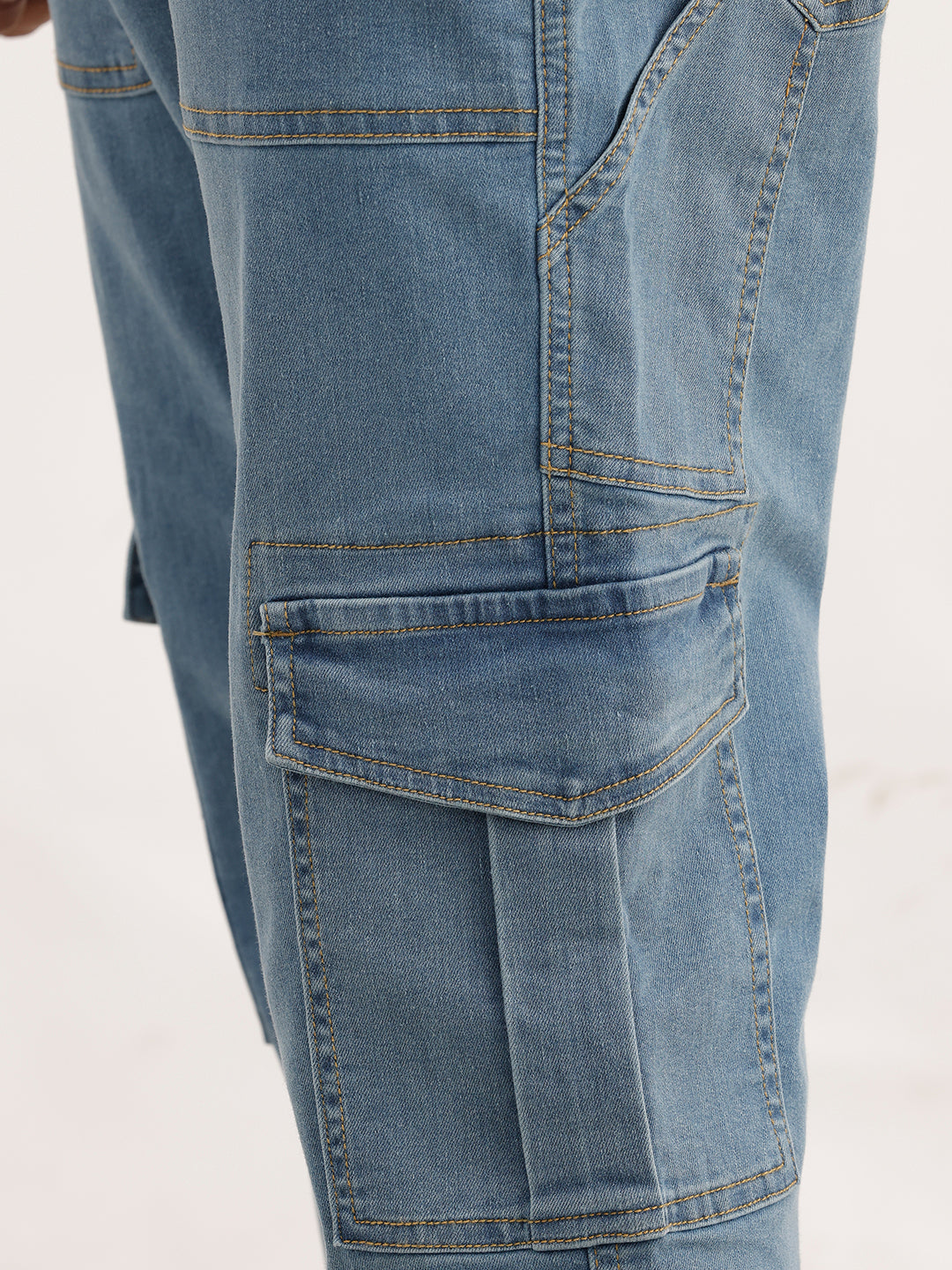 Classic Solid Denim Cargos | Light Blue