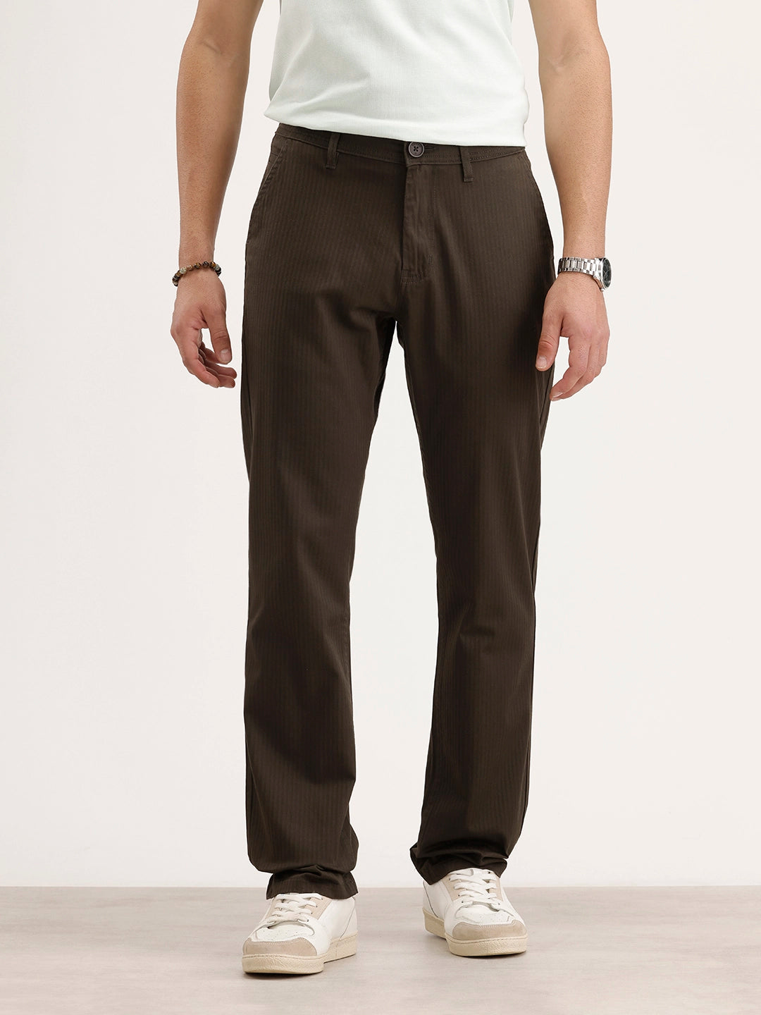Straight Fit Herringbone Trouser | Olive