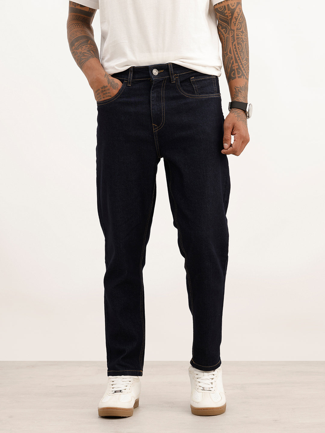 Solid Slim Ankle Fit Denim Jeans | Dark Blue