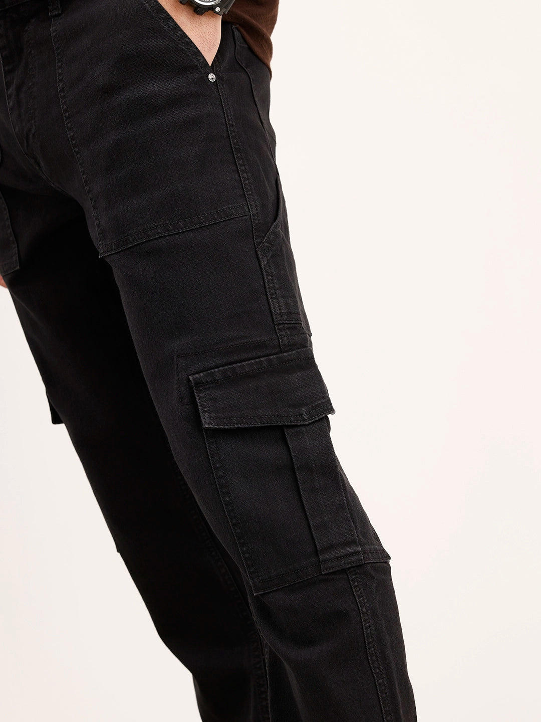 Relaxed Fit Cargo Denim Jeans | Black