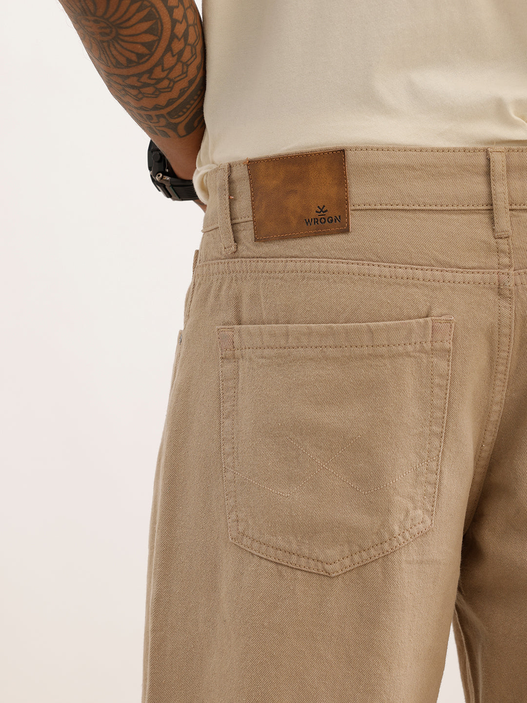 Solid Loose Fit Denim Jeans | Khaki