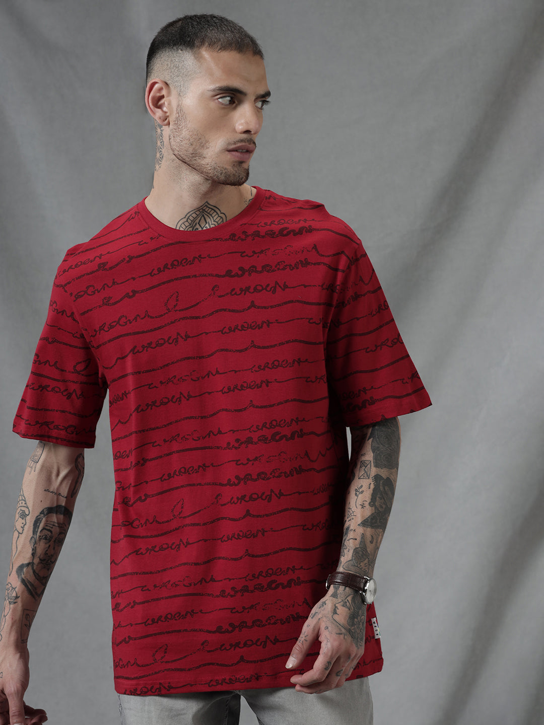 Typographic Red Crew Neck T-Shirt