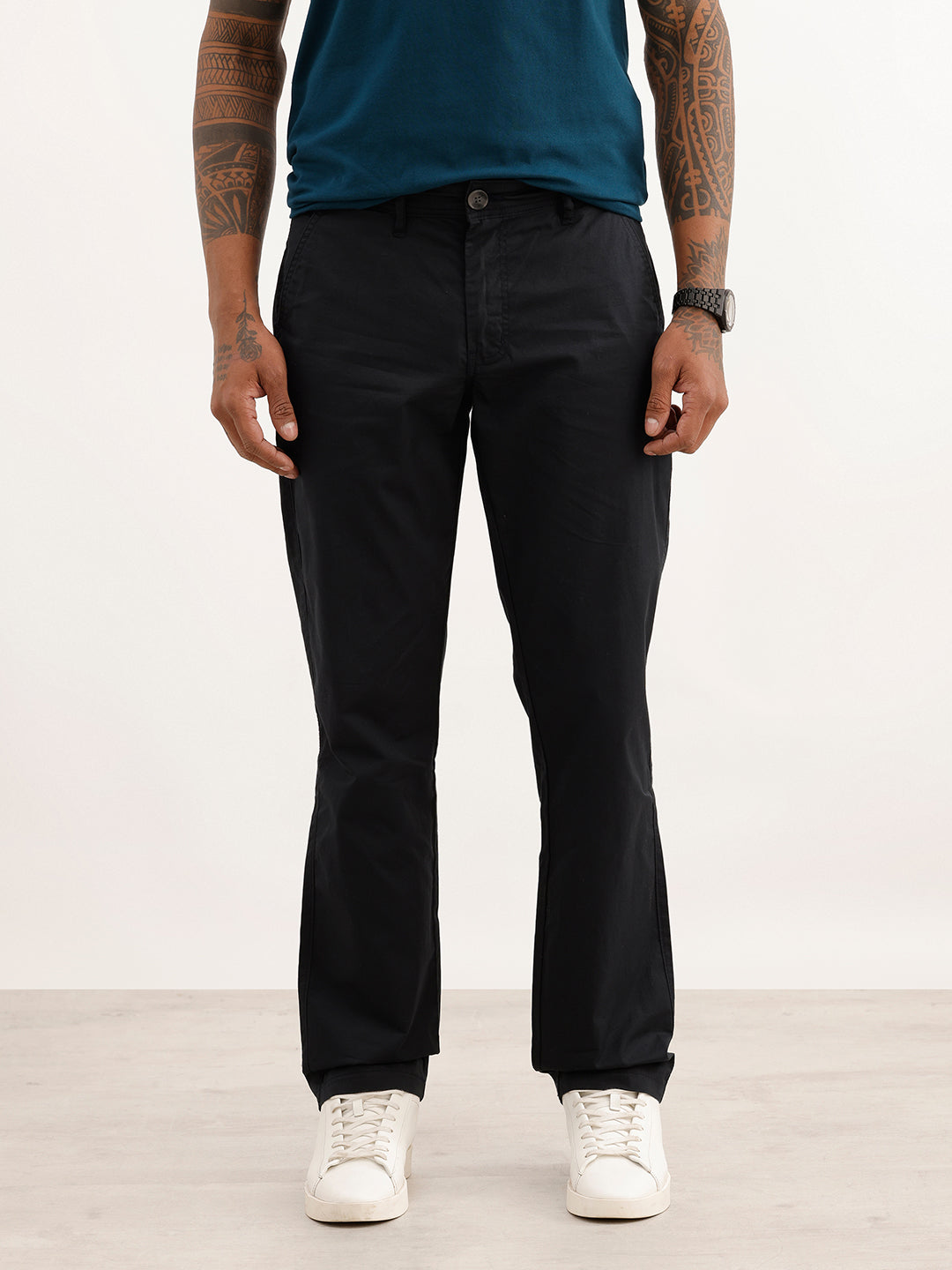 Solid Straight Fit Trouser | Black
