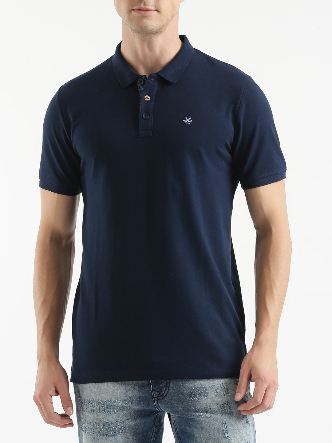 Solid Navy Polo Collar T-Shirt