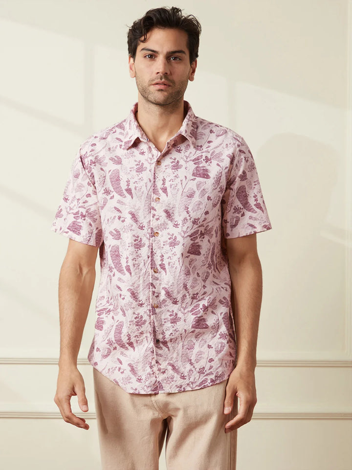 Textured Cotton Dobby AOP shirt | Maroon