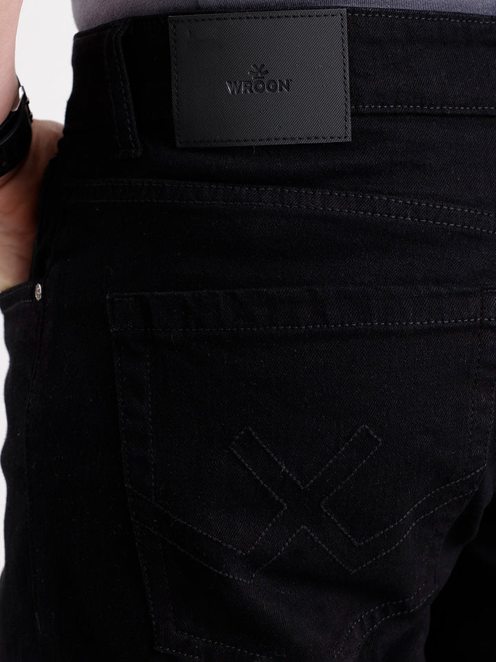 Solid Slim Tapered Denim Jeans  | Black