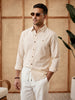 Solid Linen Blend Slim Fit Shirt | Beige