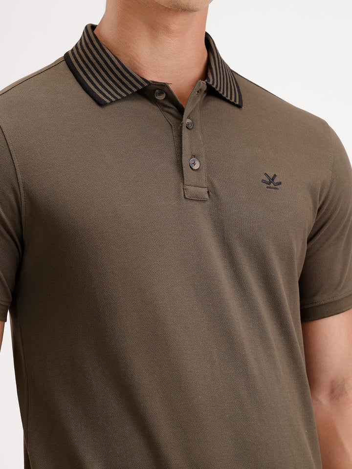 Classic Slim Fit Contrast Collar Polo T-Shirt  | Olive