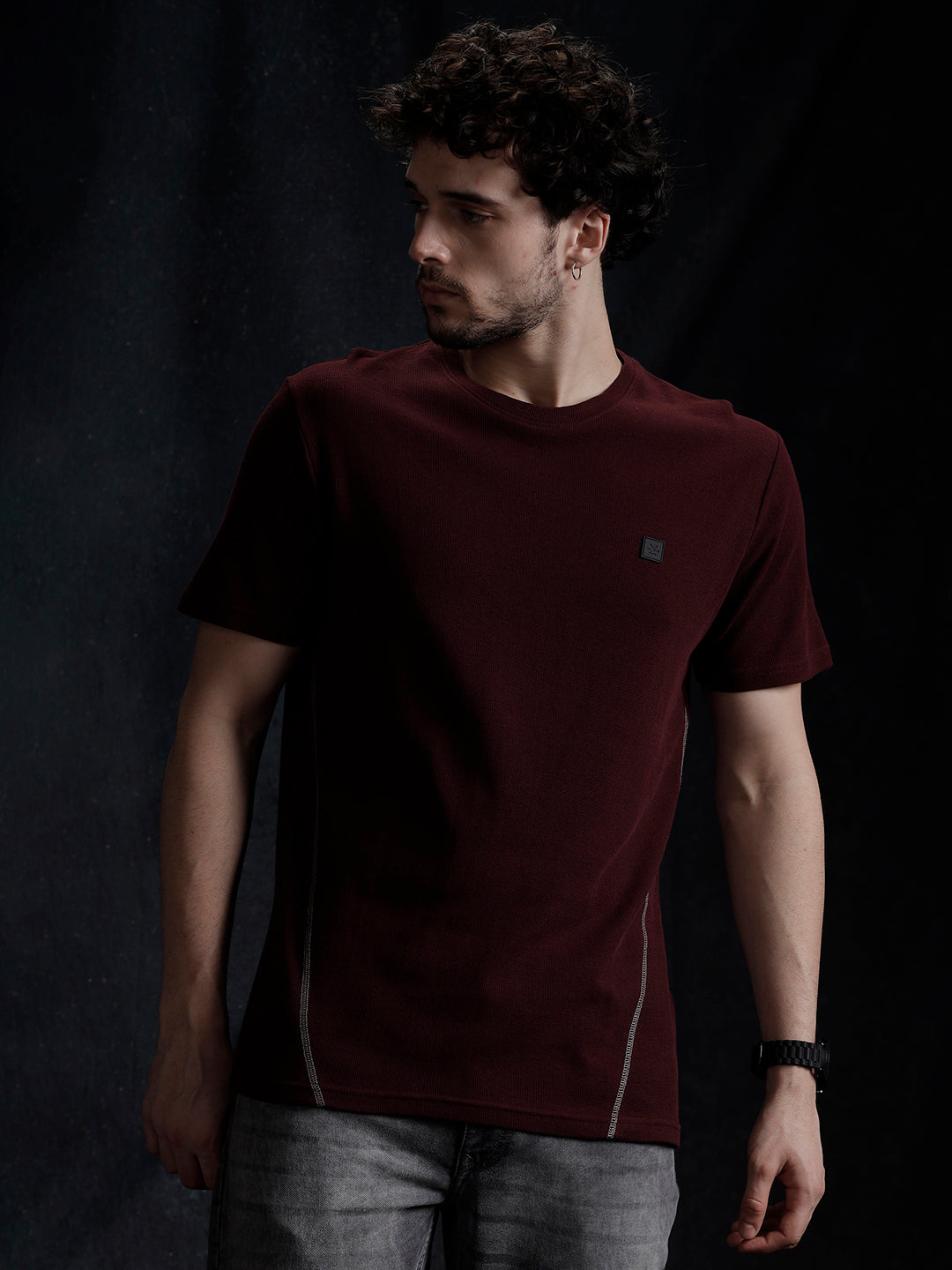 Solid Stitch Casual T-Shirt