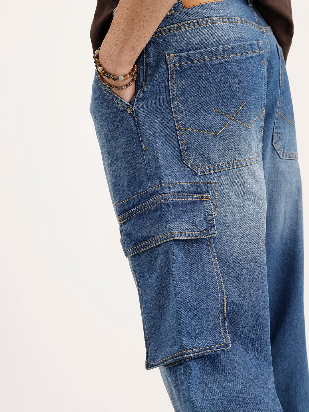Loose Fit Cargo Denim Jeans | Light Blue