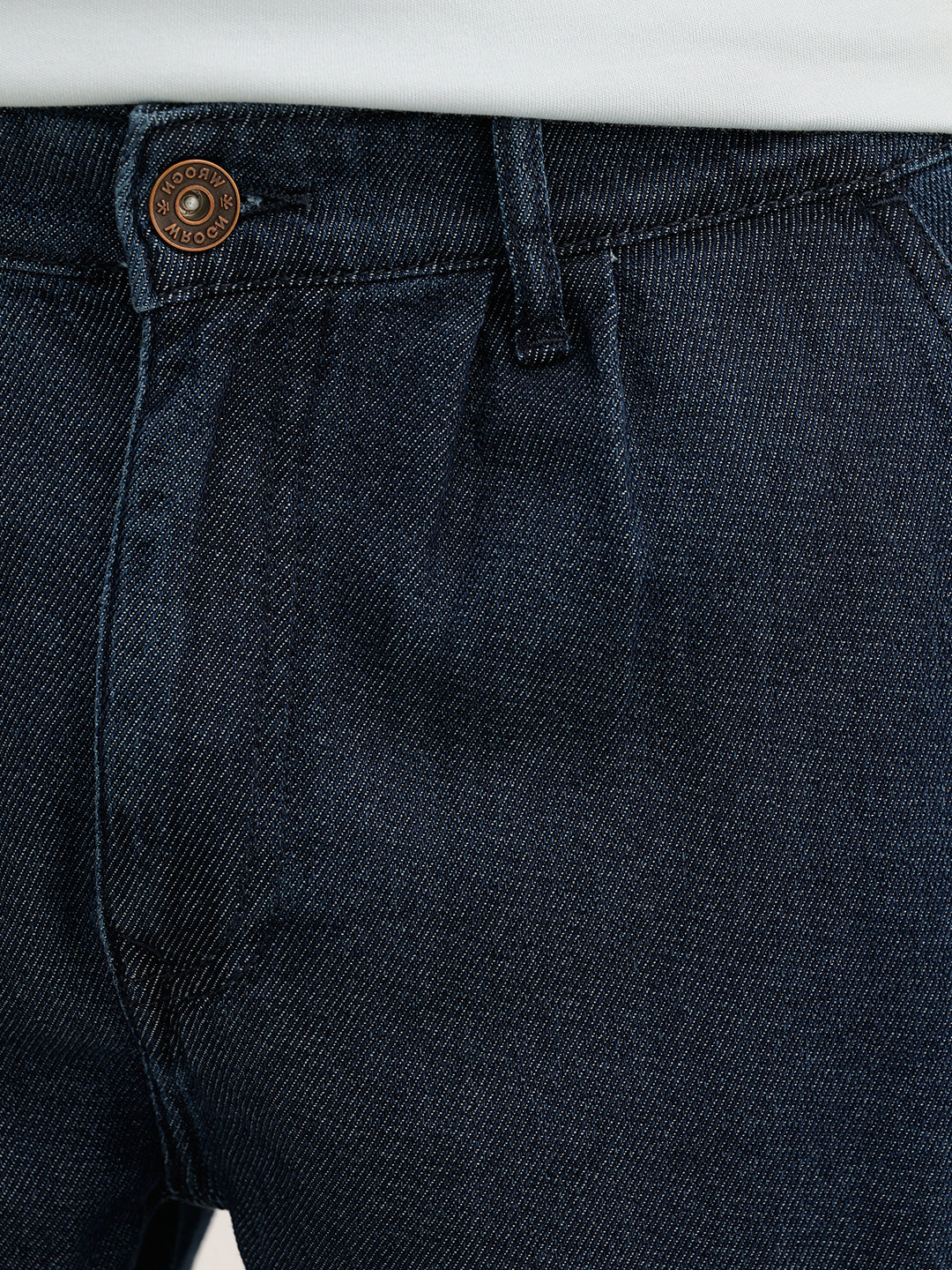 Solid Anti Fit Pleated Denim Jeans | Dark Blue