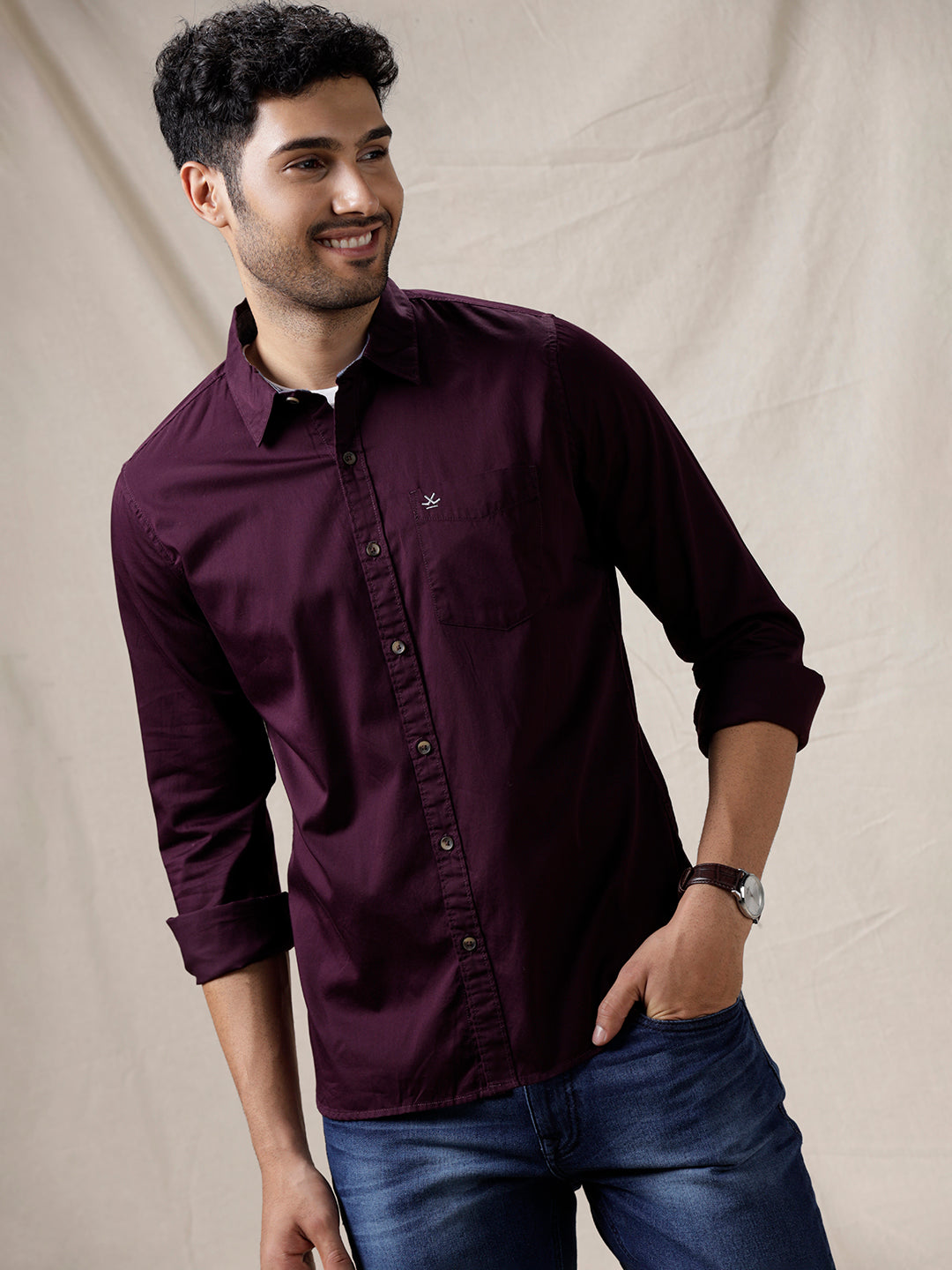 Classic Maroon Solid Cotton Shirt