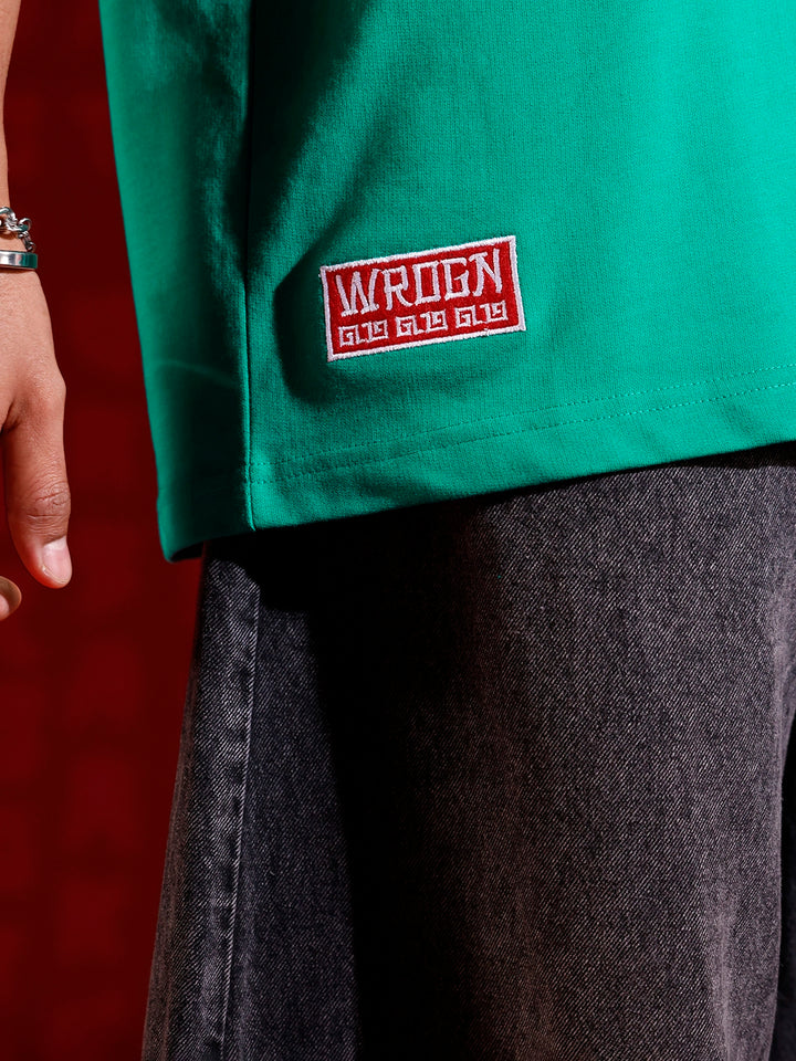 Oversized T-shirt with embroidered chest detail | Green