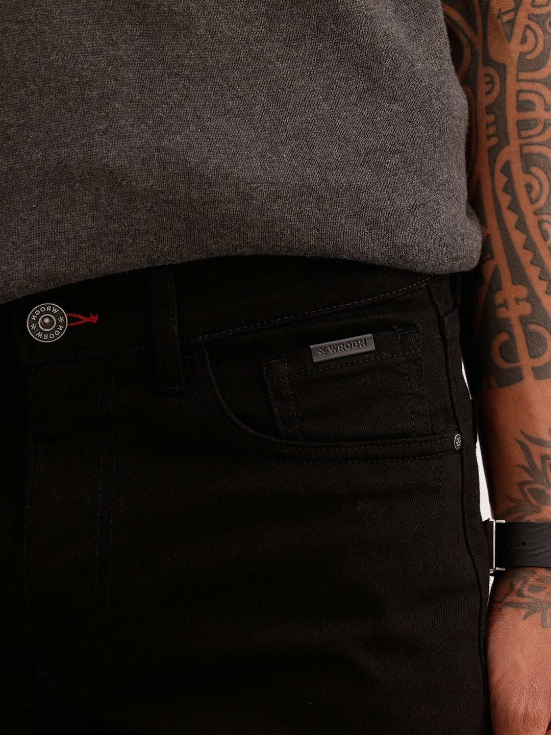 Solid Straight Fit Denim Jeans | Black