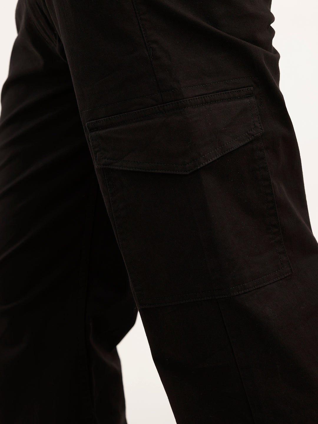 Solid Straight Fit Cargo Trouser | Black
