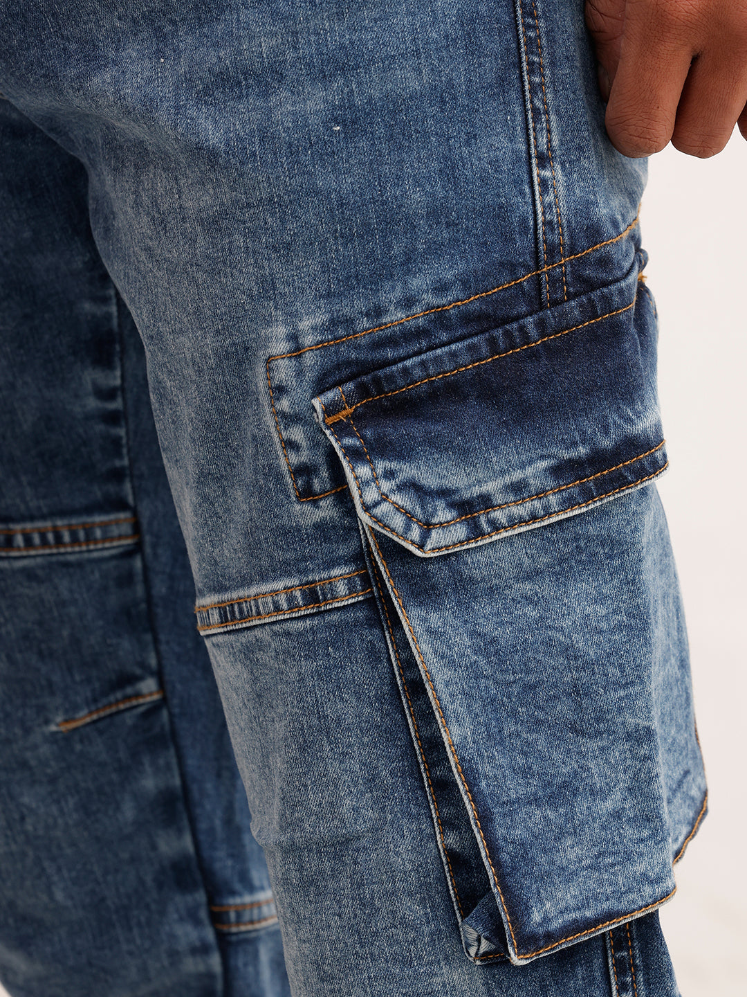Classic Washed Straight Fit Denim Cargos | Blue