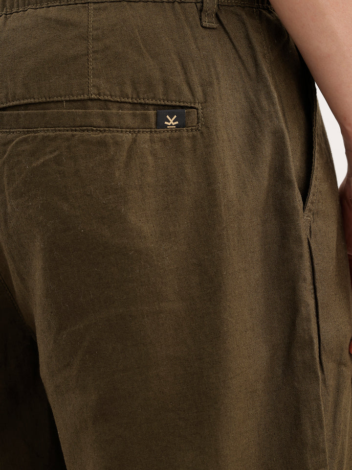 Loose Fit Linen Blend Mens Casual Wear Trouser  | Olive