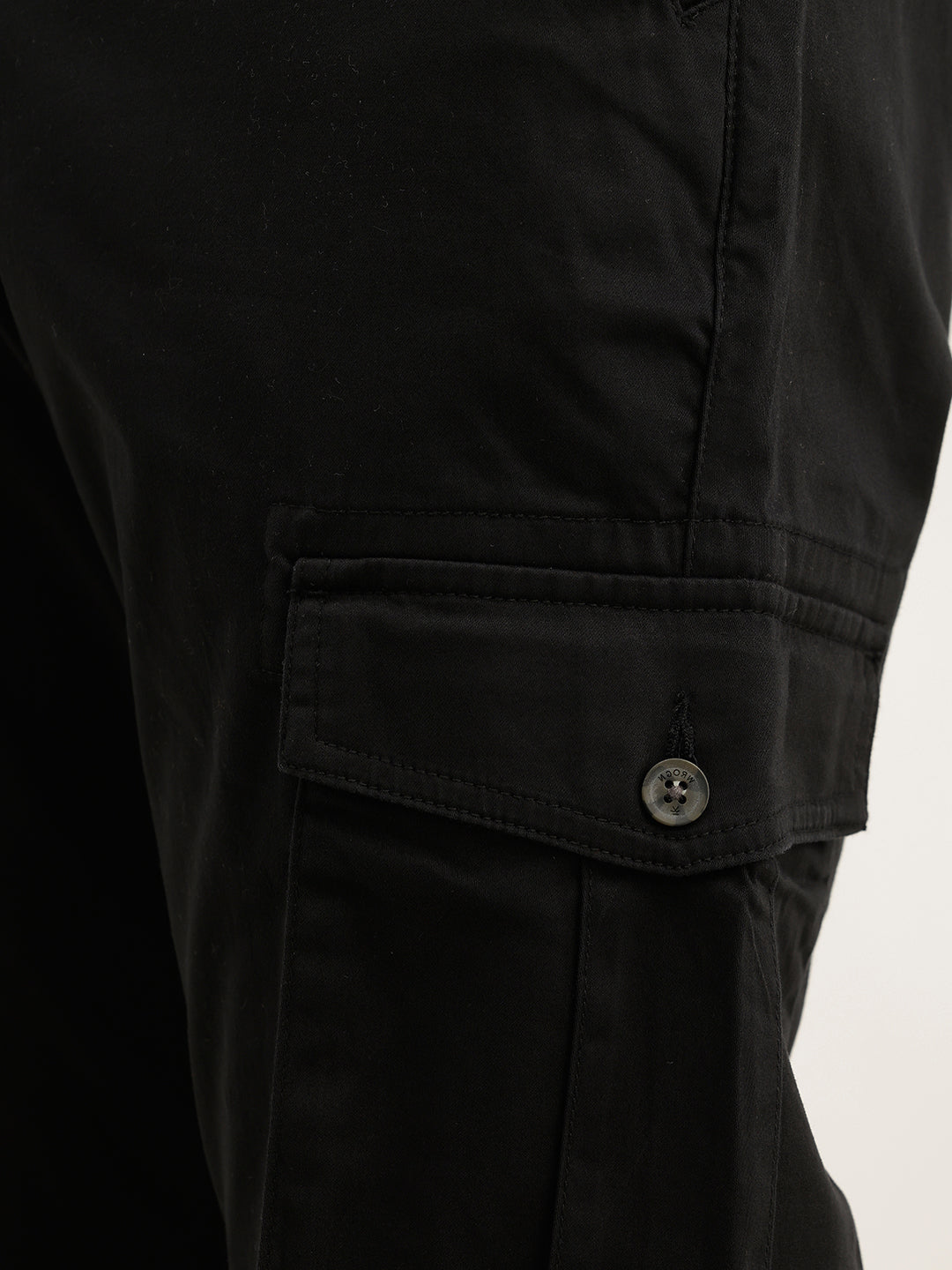 Solid Straight Fit Cargo Trouser | Black