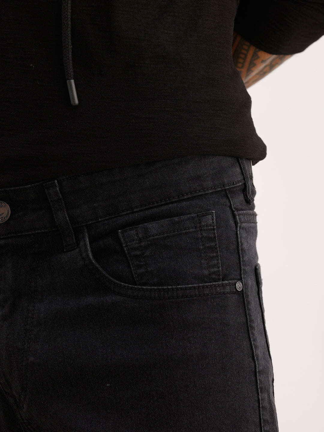 Solid Straight Fit Denim Jeans | Black
