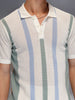 Pastel Stripe Textured Knit Polo | Off White