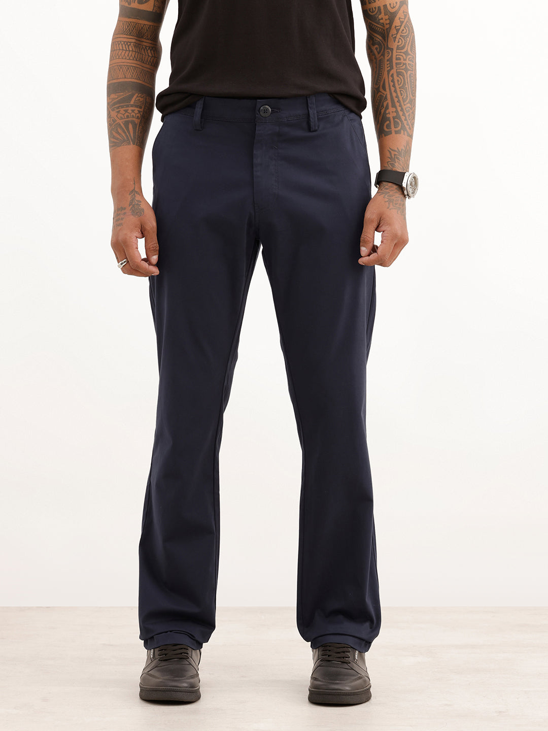Straight Fit Solid Trouser | Navy Blue