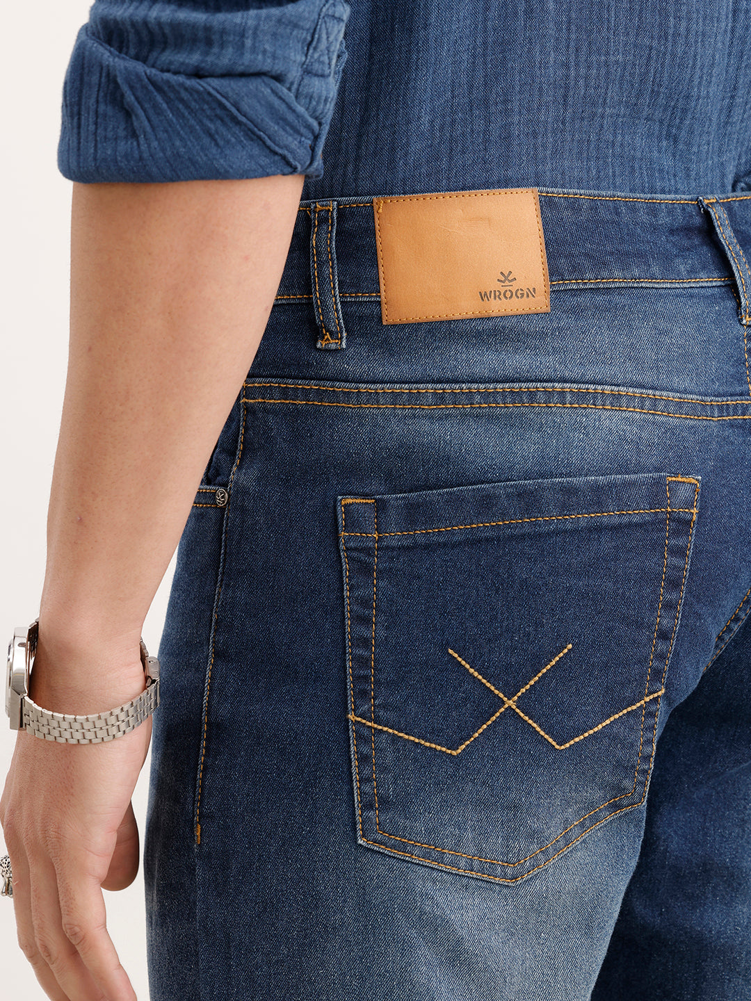 Straight Fit Faded Denim Jeans | Blue