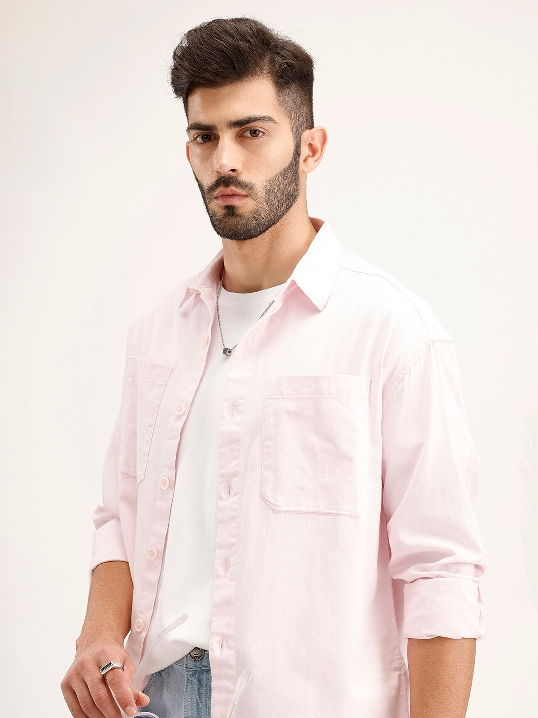 Solid Double Pocket Shirt | Pink