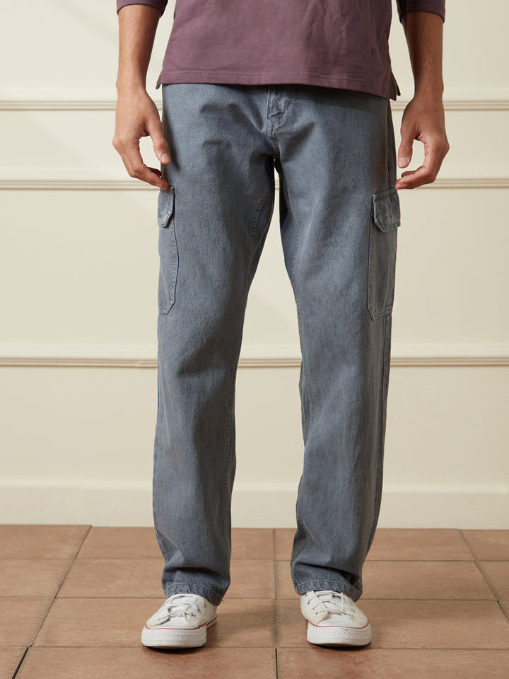 Solid Anti Fit Denim Cargo | Grey