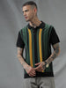 Vintage Stripes Flat Knit Black Polo T-Shirt