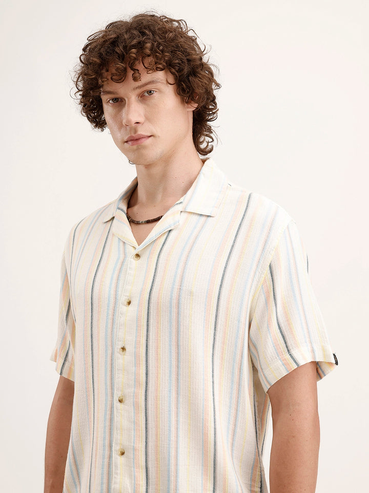 Resort Collar Striped Shirt | Off White
