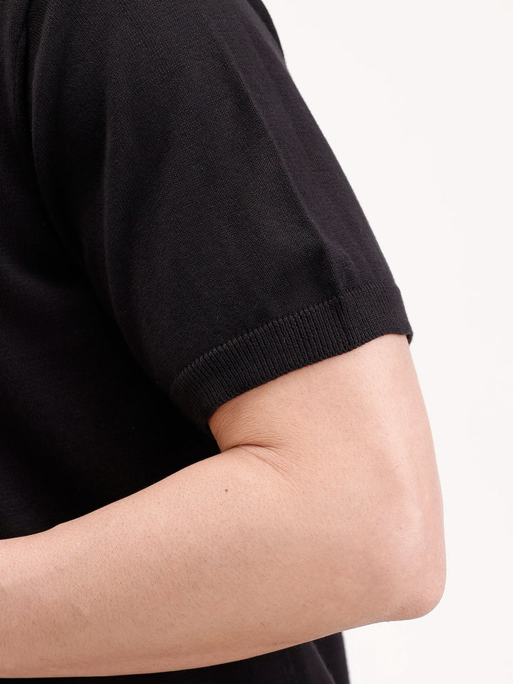 Solid Slim Fit Polo T-Shirt | Black