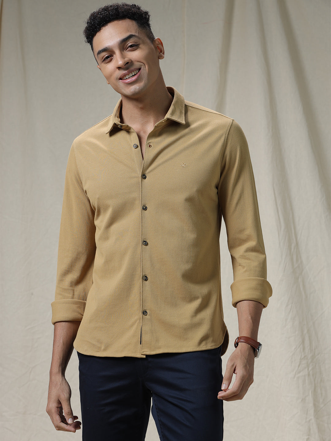 Solid Woven Khaki Shirt